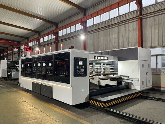 1200 mm Automatische Flexodruk Slotting Die Cutting Folding Gluing Strapping Inline Machine